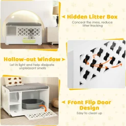 Tangkula Cat Litter Box Enclosure, Hidden Litter Box with Removable Cushion & Flip-Down Opening