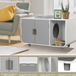 Tangkula Cat Litter Box Enclosure Furniture, Hidden Cat Washroom with Rubber Wood Legs & Mats