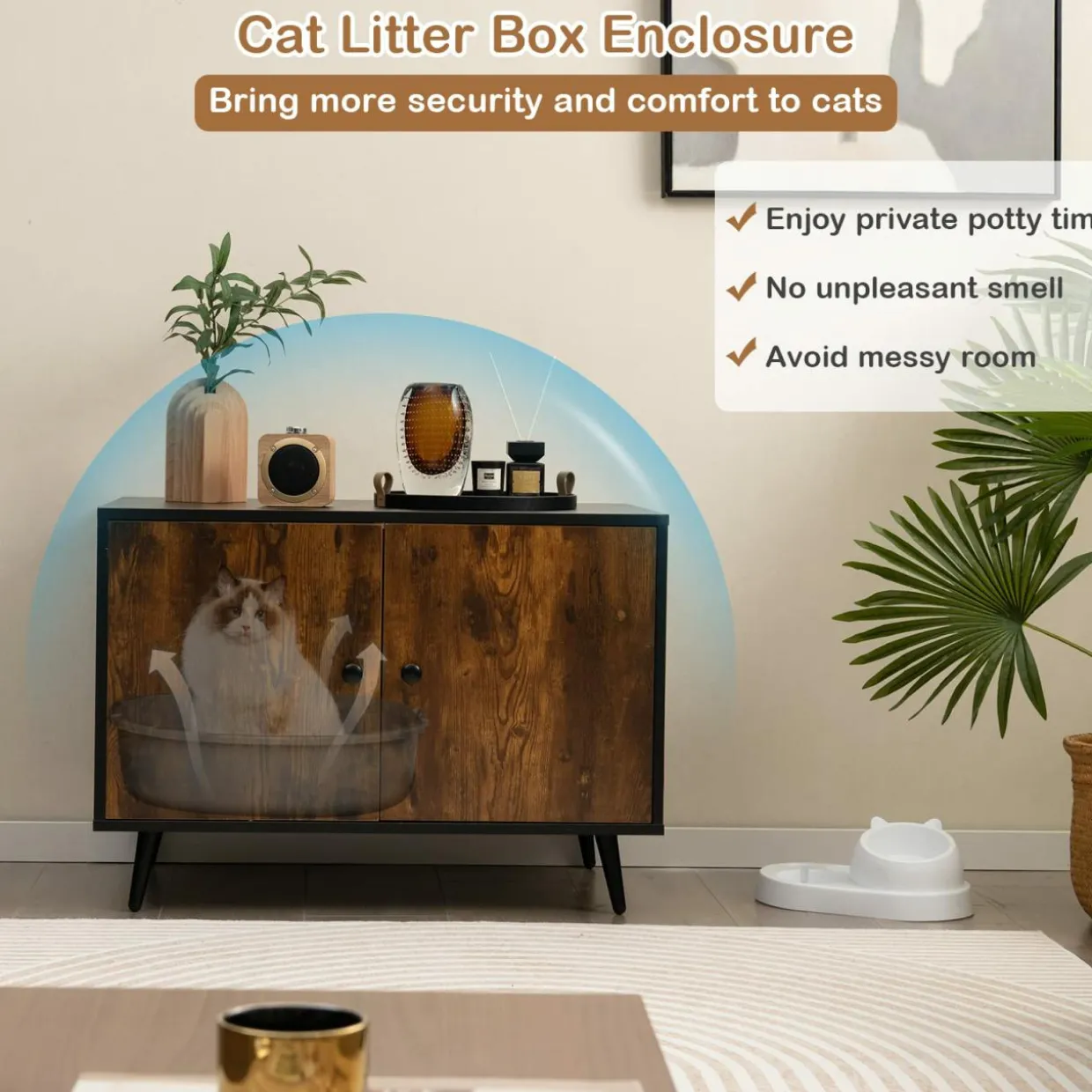 Tangkula Cat Litter Box Enclosure, Hidden Cat Washroom Cabinet with 2 Doors