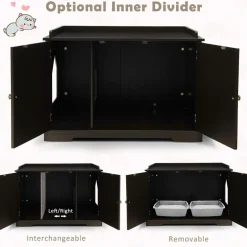 Tangkula Cat Litter Box Enclosure, Wooden Cat House Side Table w/Removable Divider