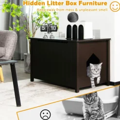 Tangkula Cat Litter Box Enclosure, Flip Top Hidden Cat Washroom with Removable Divider
