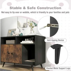 Tangkula Cat Litter Box Enclosure, Hidden Cat Washroom Furniture with Double Door Cabinet