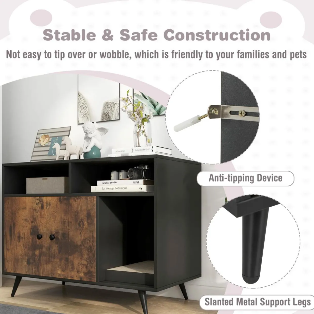 Tangkula Cat Litter Box Enclosure, Hidden Cat Washroom Furniture with Double Door Cabinet