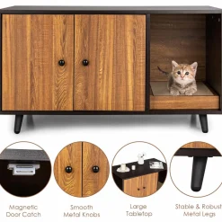 Tangkula Cat Litter Box Enclosure, Cat Washroom W/Divider