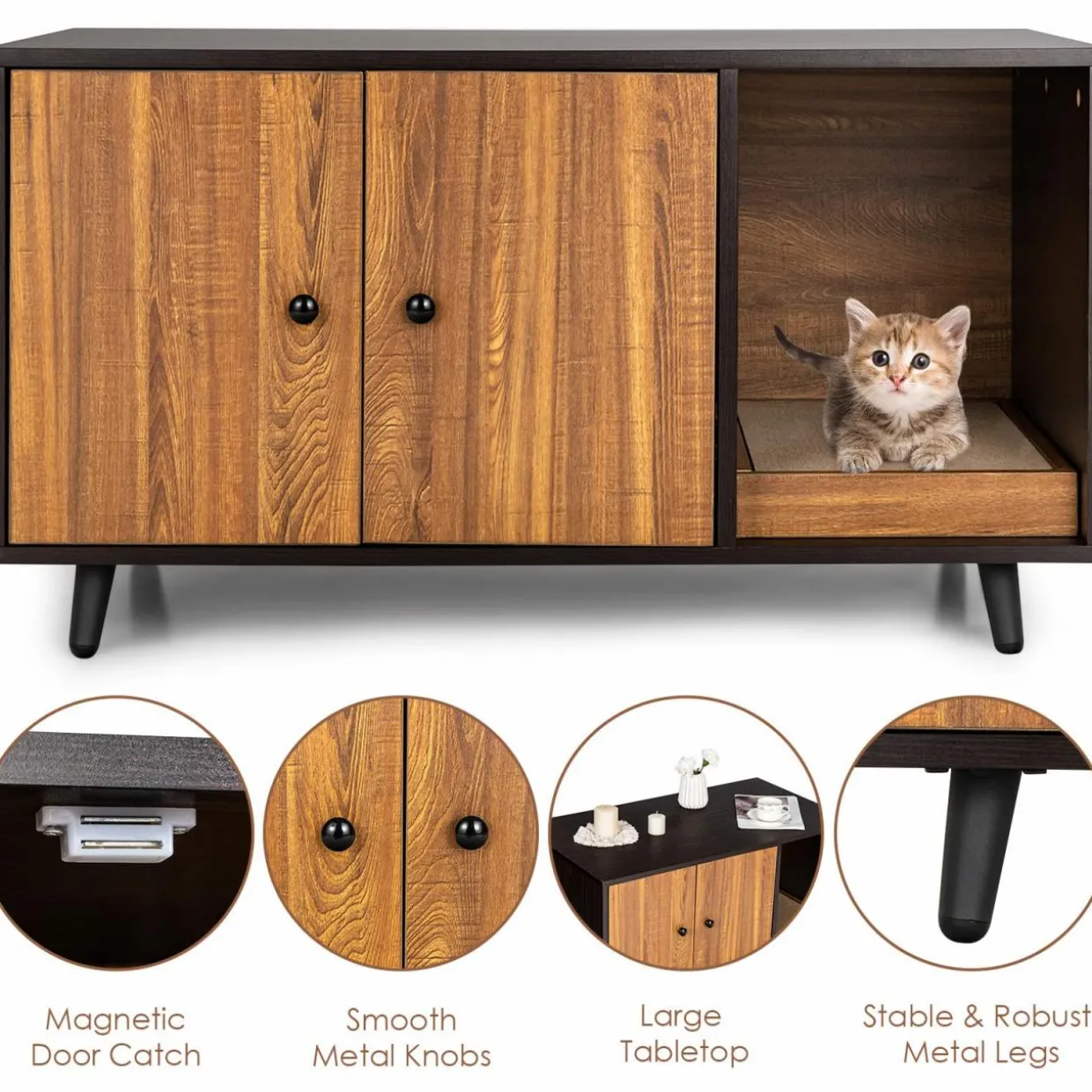 Tangkula Cat Litter Box Enclosure, Cat Washroom W/Divider