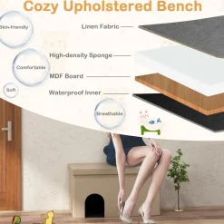 Tangkula Cat Litter Box Enclosure, Hidden Litter Box Furniture Ottoman with Urine Proof Litter Mat