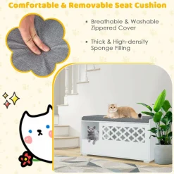Tangkula Cat Litter Box Enclosure, Hidden Litter Box with Removable Cushion & Flip-Down Opening
