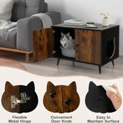 Tangkula Cat Litter Box Enclosure, Hidden Cat Washroom Cabinet with 2 Doors