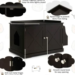 Tangkula Cat Litter Box Enclosure, Wooden Cat House Side Table w/Removable Divider