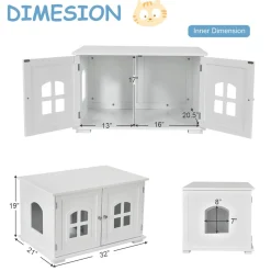 Tangkula Cat Litter Box Enclosure, Nightstand Cat House w/Double Doors & Windows