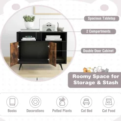Tangkula Cat Litter Box Enclosure, Hidden Cat Washroom Furniture with Double Door Cabinet