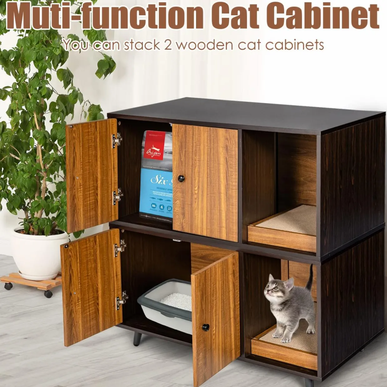 Tangkula Cat Litter Box Enclosure, Cat Washroom W/Divider