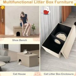 Tangkula Cat Litter Box Enclosure, Hidden Litter Box Furniture Ottoman with Urine Proof Litter Mat
