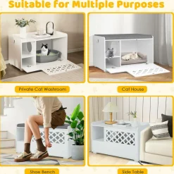Tangkula Cat Litter Box Enclosure, Hidden Litter Box with Removable Cushion & Flip-Down Opening