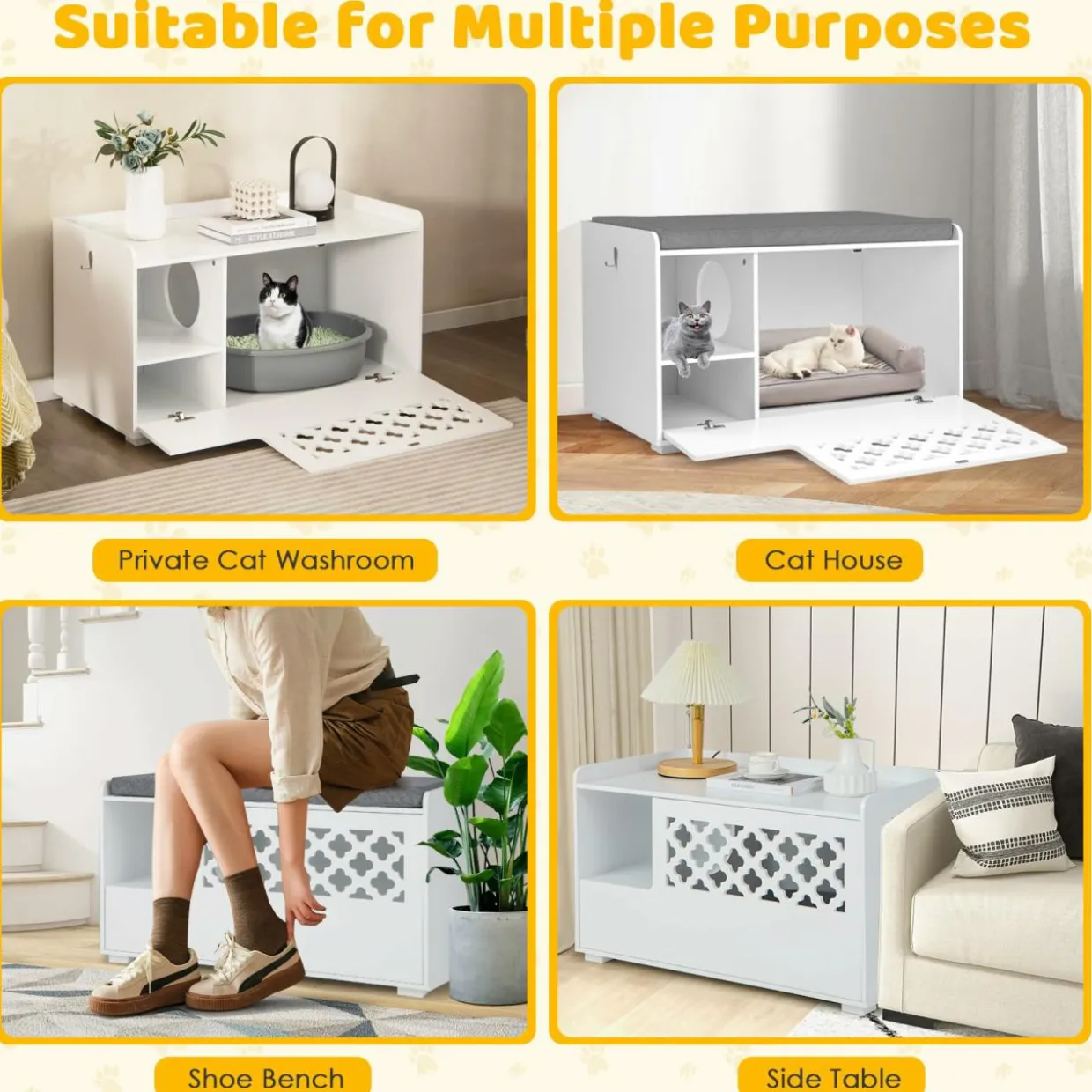 Tangkula Cat Litter Box Enclosure, Hidden Litter Box with Removable Cushion & Flip-Down Opening