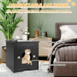 Tangkula Cat Litter Box Enclosure with Flip Half Door, Private Enclosed Cat Washroom with Magnetic Door Latch