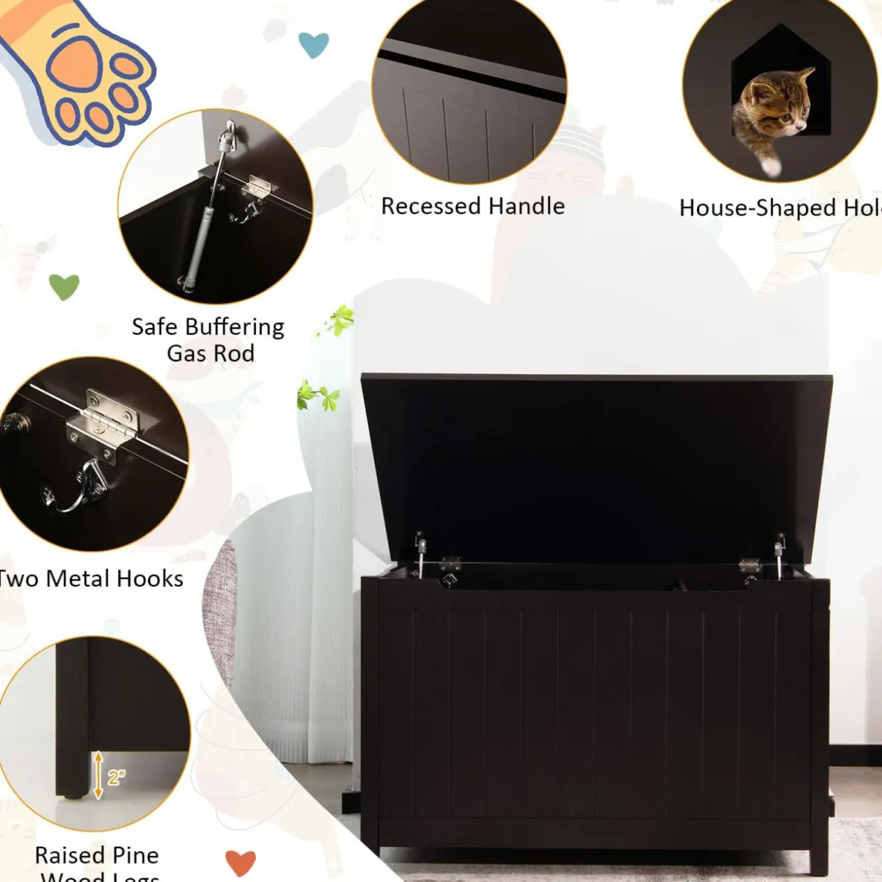 Tangkula Cat Litter Box Enclosure, Flip Top Hidden Cat Washroom with Removable Divider