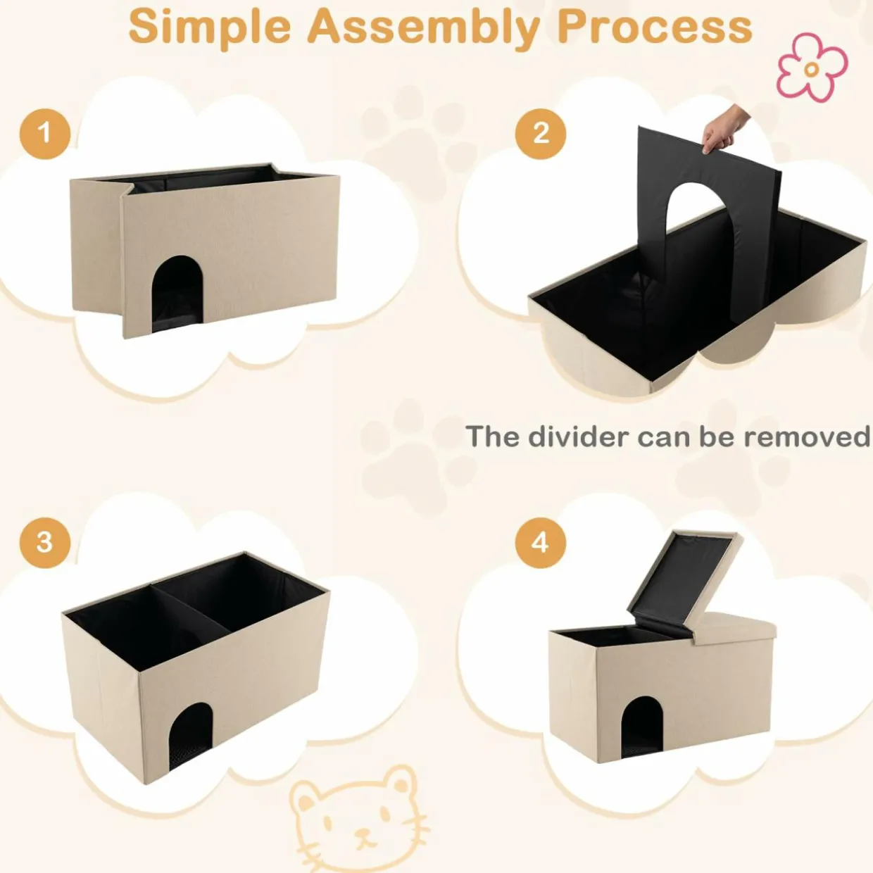 Tangkula Cat Litter Box Enclosure, Hidden Litter Box Furniture Ottoman with Urine Proof Litter Mat