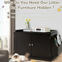 Tangkula Cat Litter Box Enclosure, Wooden Cat House Side Table w/Removable Divider