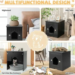 Tangkula Cat Litter Box Enclosure with Flip Half Door, Private Enclosed Cat Washroom with Magnetic Door Latch