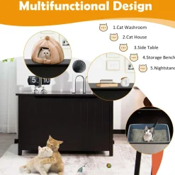 Tangkula Cat Litter Box Enclosure, Flip Top Hidden Cat Washroom with Removable Divider