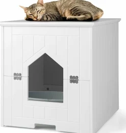 Tangkula Cat Litter Box Enclosure with Flip Half Door, Private Enclosed Cat Washroom with Magnetic Door Latch