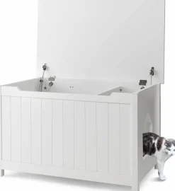 Tangkula Cat Litter Box Enclosure, Flip Top Hidden Cat Washroom with Removable Divider