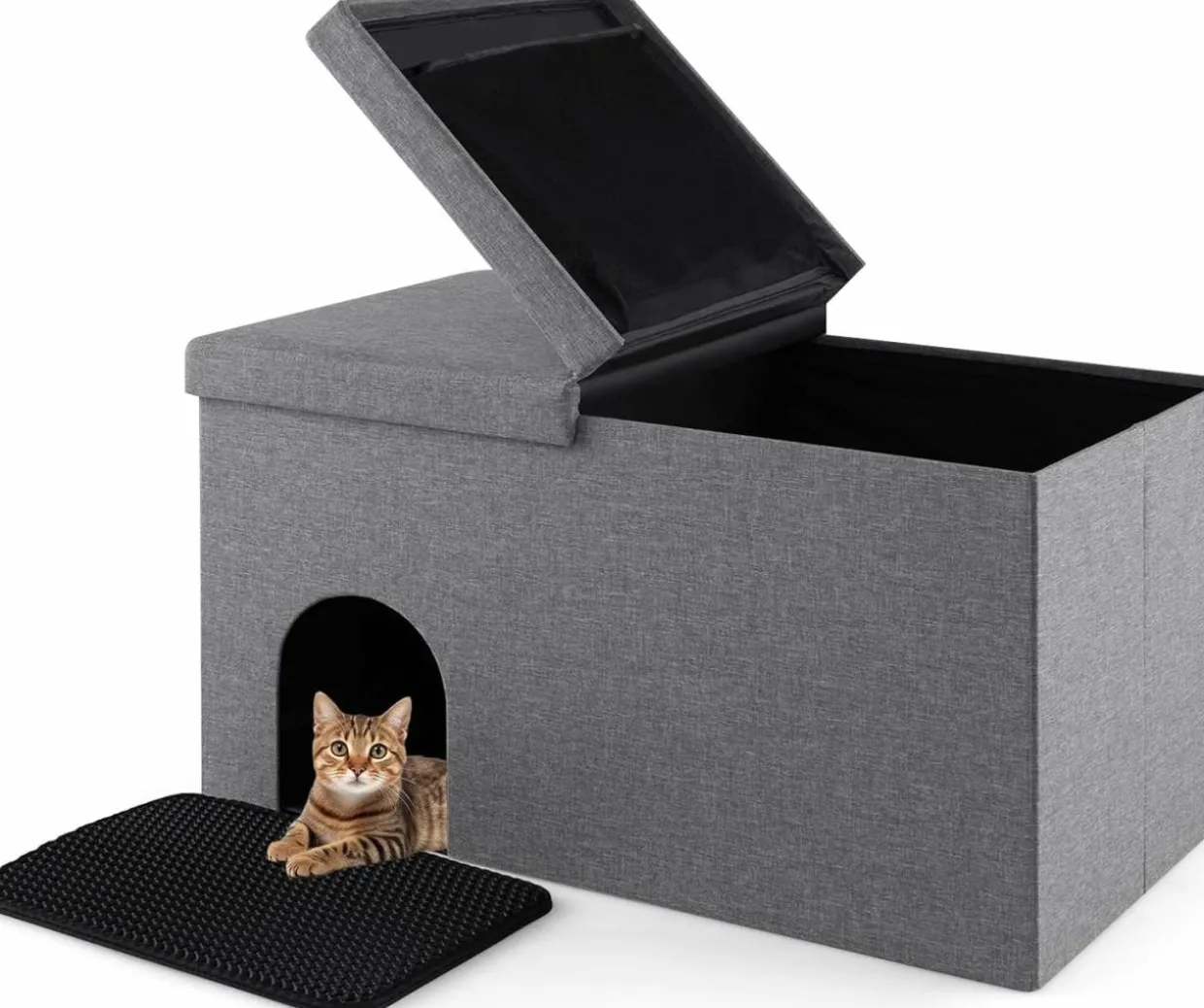 Tangkula Cat Litter Box Enclosure, Hidden Litter Box Furniture Ottoman with Urine Proof Litter Mat