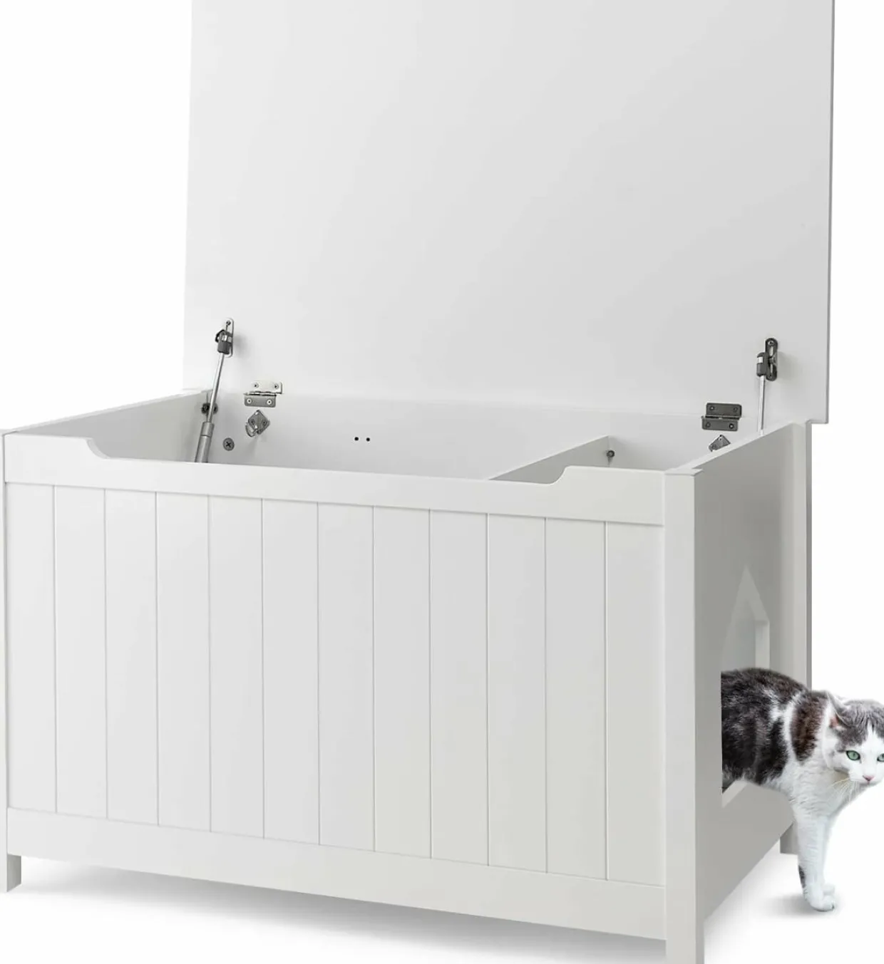 Tangkula Cat Litter Box Enclosure, Flip Top Hidden Cat Washroom with Removable Divider