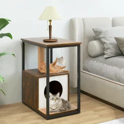 Tangkula Cat Tree End Table, Modern Cat Furniture with Cat Condo