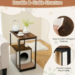 Tangkula Cat Tree End Table, Modern Cat Furniture with Cat Condo