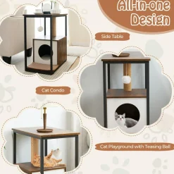 Tangkula Cat Tree End Table, Modern Cat Furniture with Cat Condo