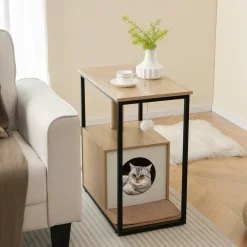 Tangkula Cat Tree End Table, Modern Cat Furniture with Cat Condo