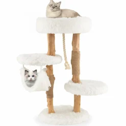 Tangkula Cat Tree for Indoor Cats, Solid Wood Modern Cat Tower with Cozy Top Perch