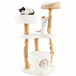 Tangkula Cat Tree for Indoor Cats, Cute Cat Tree with Scratching Posts for Large Cats, Modern Cat Tower with Top Cattail Basket Cat Bed