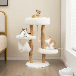 Tangkula Cat Tree for Indoor Cats, Solid Wood Modern Cat Tower with Cozy Top Perch
