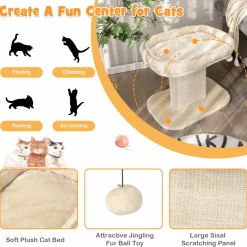 Tangkula Cat Tree for Indoor Cats, 2-Tier Cat Tower with Top Perch & Sisal Scratching Panel & Jingling Fur Ball Toy