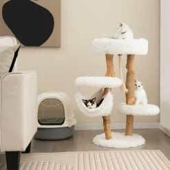 Tangkula Cat Tree for Indoor Cats, Solid Wood Modern Cat Tower with Cozy Top Perch