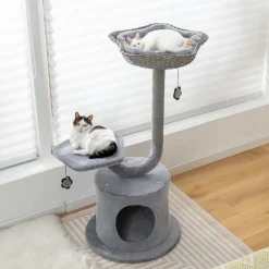 Tangkula Cat Tree for Indoor Cats, 42 Inch Cute Cat Tower with Curved Metal Supporting Frame