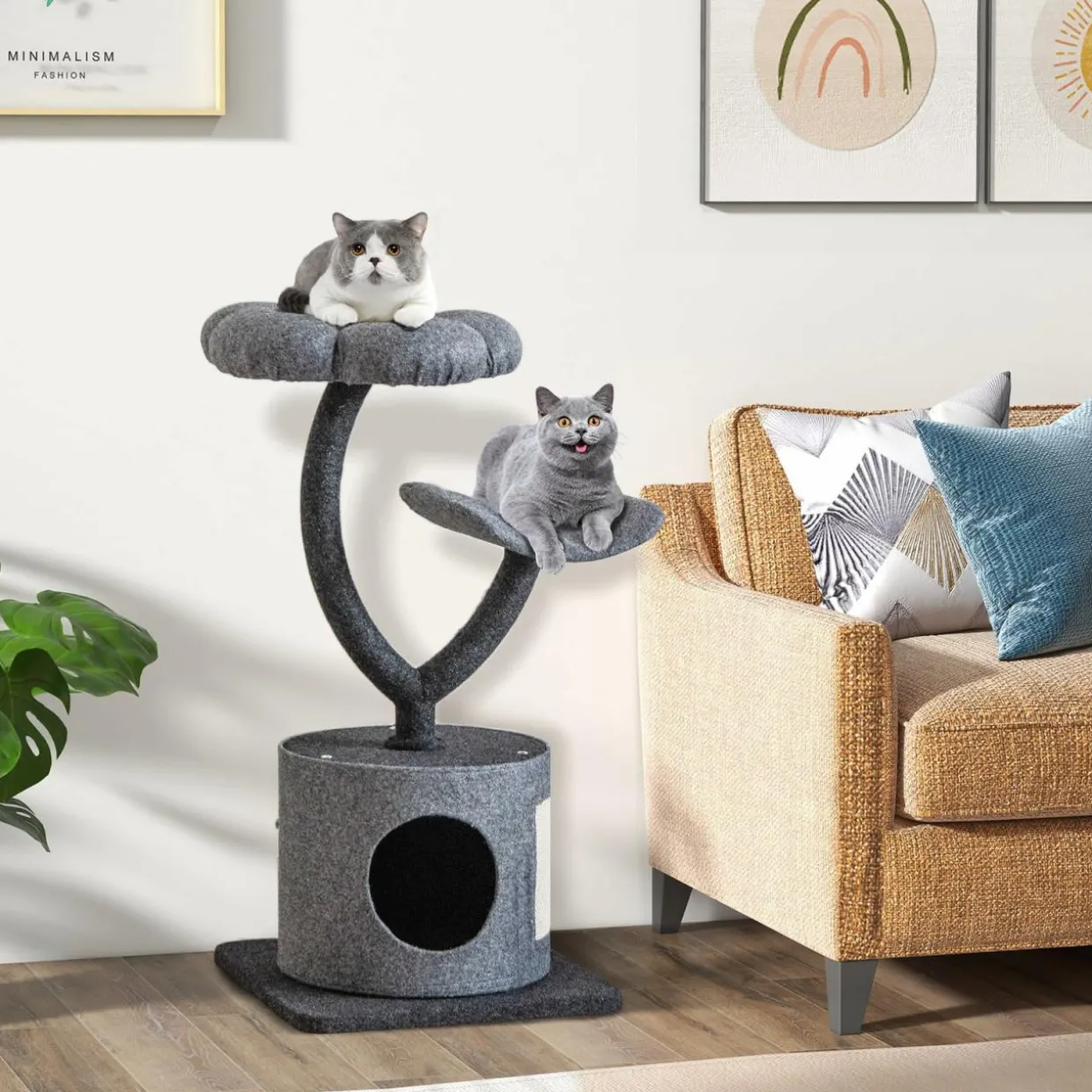 Tangkula Cat Tree for Indoor Cats, 35 Inch Small Cat Tower with Curved Metal Supporting Frame