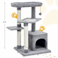 Tangkula Cat Tree for Indoor Cats, 33.5 inch Multi-Level Cat Tower W/Scratching Posts