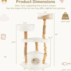 Tangkula Cat Tree for Indoor Cats, Cute Cat Tree with Scratching Posts for Large Cats, Modern Cat Tower with Top Cattail Basket Cat Bed