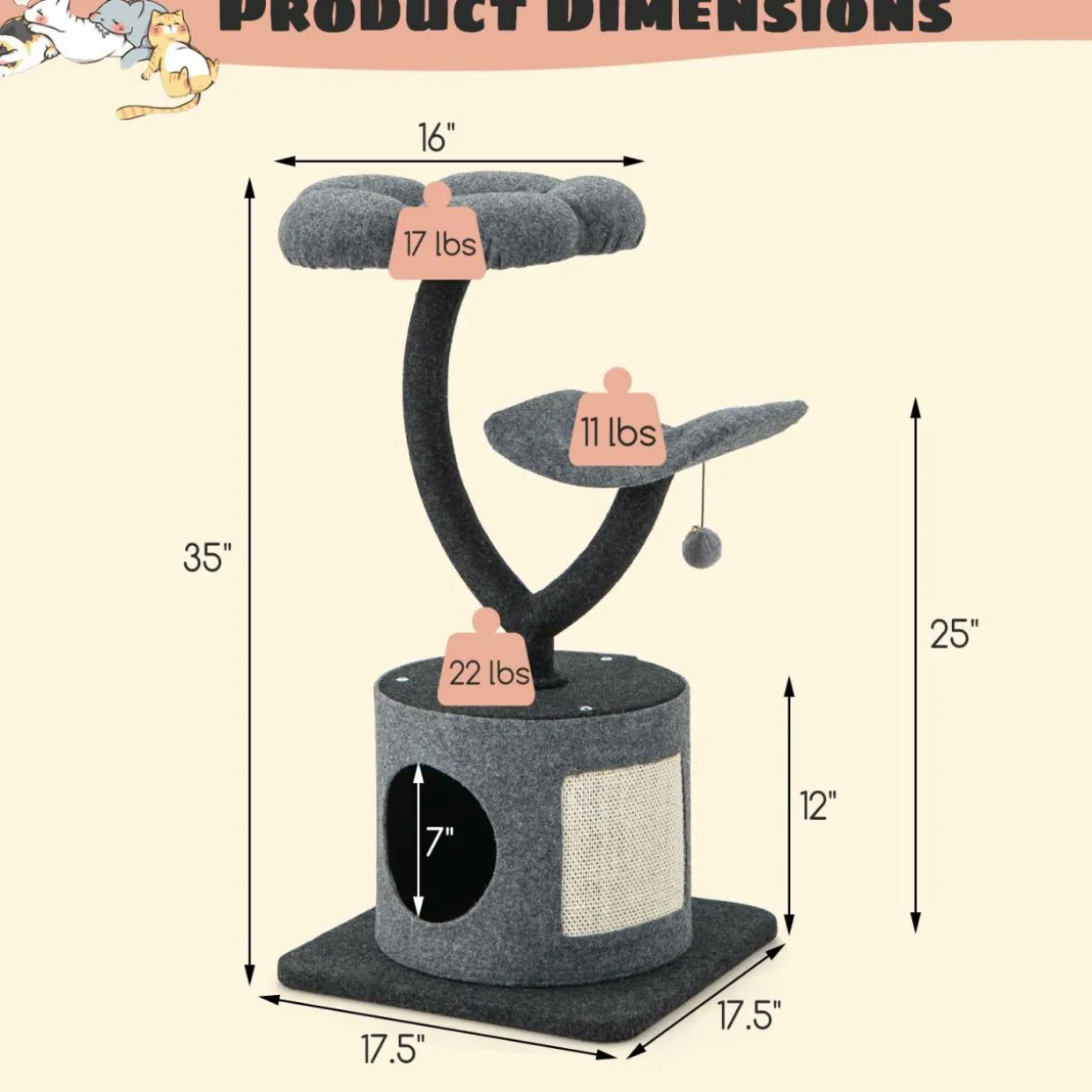Tangkula Cat Tree for Indoor Cats, 35 Inch Small Cat Tower with Curved Metal Supporting Frame