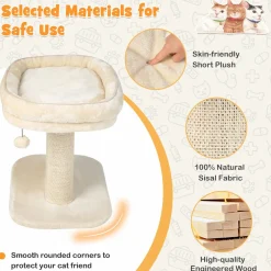Tangkula Cat Tree for Indoor Cats, 2-Tier Cat Tower with Top Perch & Sisal Scratching Panel & Jingling Fur Ball Toy