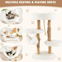 Tangkula Cat Tree for Indoor Cats, Solid Wood Modern Cat Tower with Cozy Top Perch