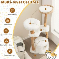 Tangkula Cat Tree for Indoor Cats, Cute Cat Tree with Scratching Posts for Large Cats, Modern Cat Tower with Top Cattail Basket Cat Bed