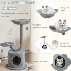 Tangkula Cat Tree for Indoor Cats, 42 Inch Cute Cat Tower with Curved Metal Supporting Frame