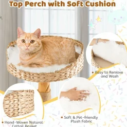 Tangkula Cat Tree for Indoor Cats, Cute Cat Tree with Scratching Posts for Large Cats, Modern Cat Tower with Top Cattail Basket Cat Bed