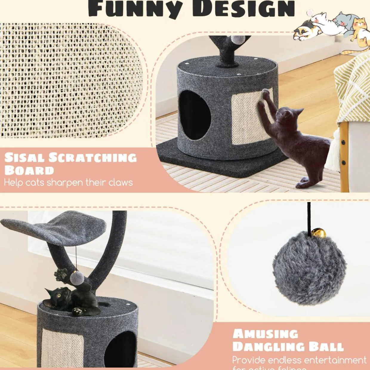 Tangkula Cat Tree for Indoor Cats, 35 Inch Small Cat Tower with Curved Metal Supporting Frame