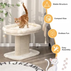 Tangkula Cat Tree for Indoor Cats, 2-Tier Cat Tower with Top Perch & Sisal Scratching Panel & Jingling Fur Ball Toy
